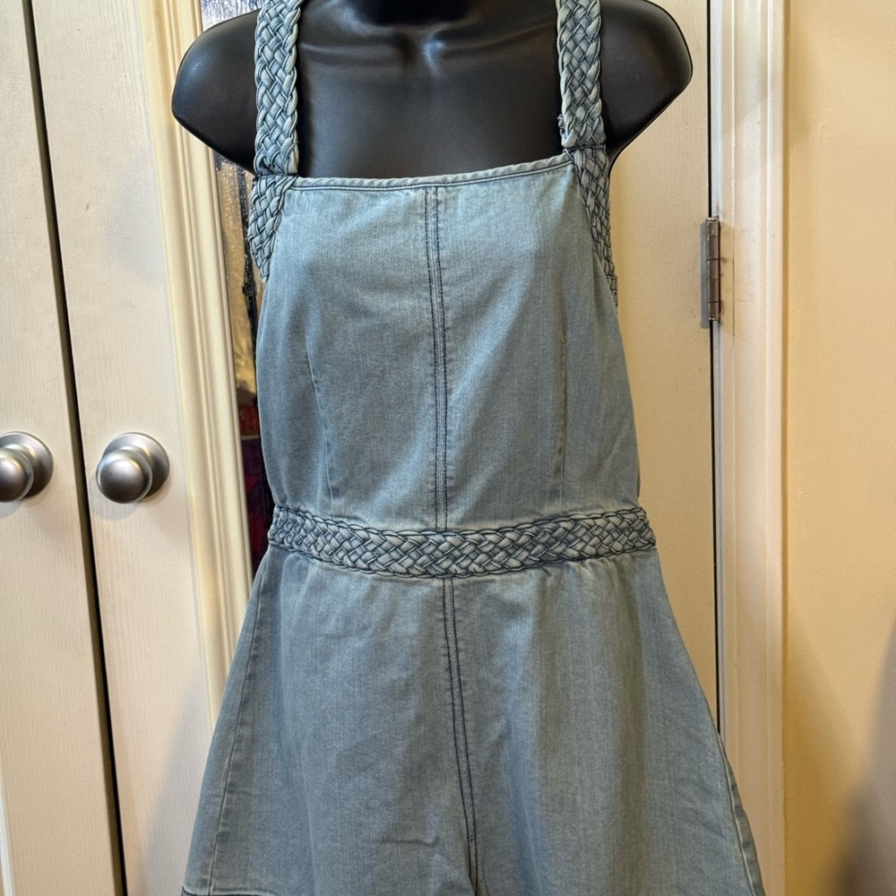 Free People Denim Romper with Braided Straps - Picture 3 of 12